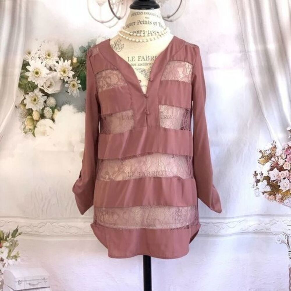 Massimo ladies Purple V-neck Blouse with Lace Panel